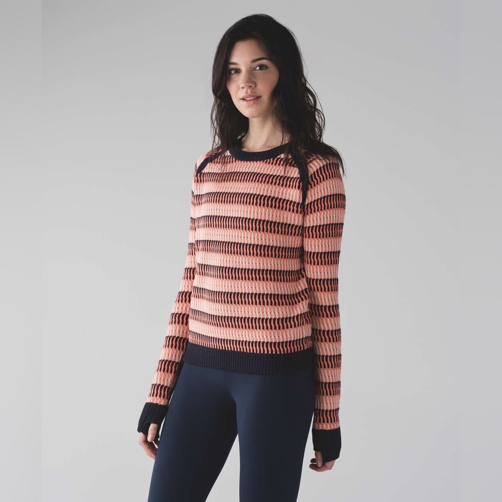 Lululemon Cotton Devi Knit Crewneck Striped Sweater Size 12 EUC